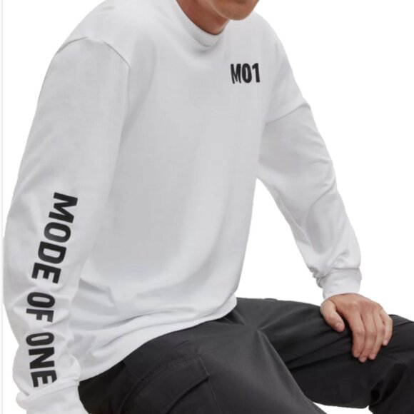 Mode of One Men's Long Sleeve Relaxed Fit MO1 Graphic T-Shirt Bright White XXL - Picture 1 of 7